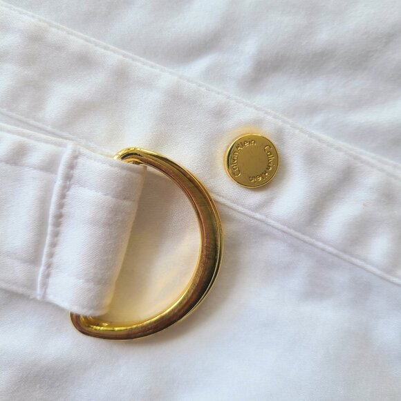 Calvin Klein White Sleeveless Belted Button Front Shirt Dress Size 4 - Picture 6 of 11